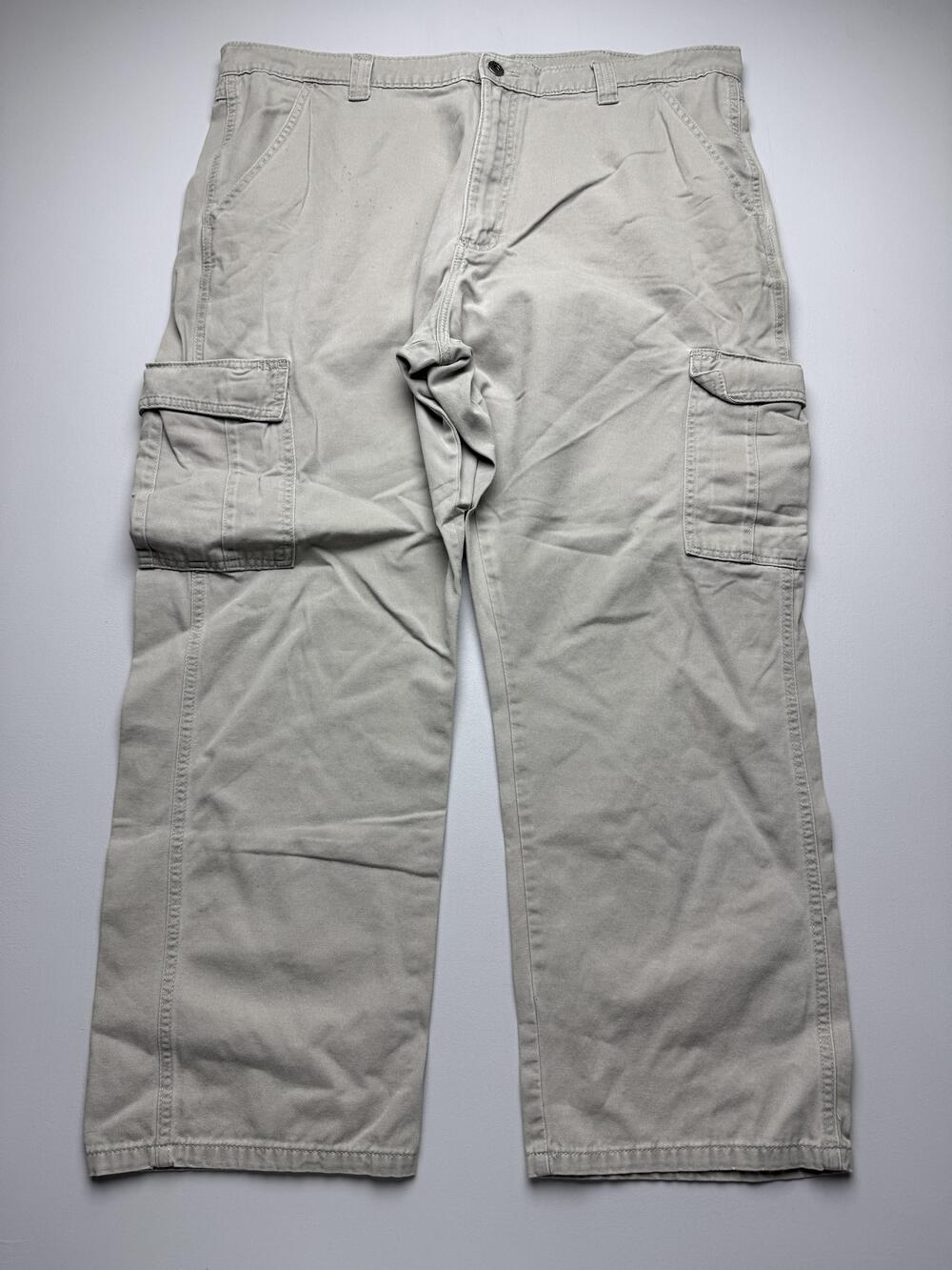 Wrangler Cargo Pants Mens 38x28 Beige Canvas Relaxed Fit Workwear Utility Hiking